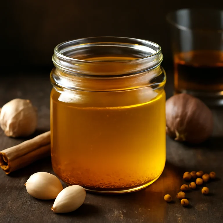 Bourbonnal ízesített ghee üvegben, gazdag aranyszínű zsiradék