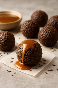 Brigadeiro karamellel, csokoládéval bevont golyók.