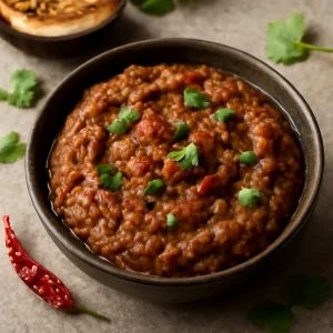 Indiai padlizsán chutney friss hozzávalókkal