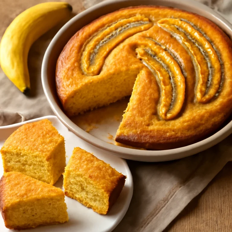 Broa de fubá com banana tálalva, egy finom, banános, kukoricalisztből készült sütemény.