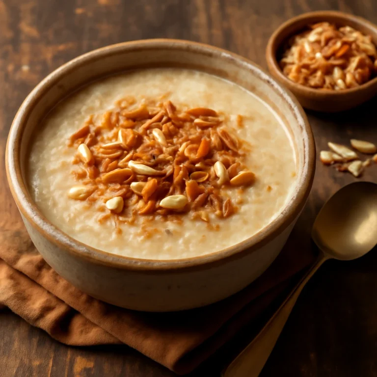 Broken wheat payasam kókusztejjel és fűszerekkel, gazdag indiai desszert
