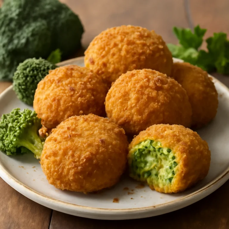 Ropogós brokkolis korokke, friss zöldségekkel tálalva