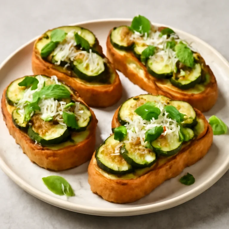 Bruschetta cukkínivel, parmezán sajttal és bazsalikommal díszítve