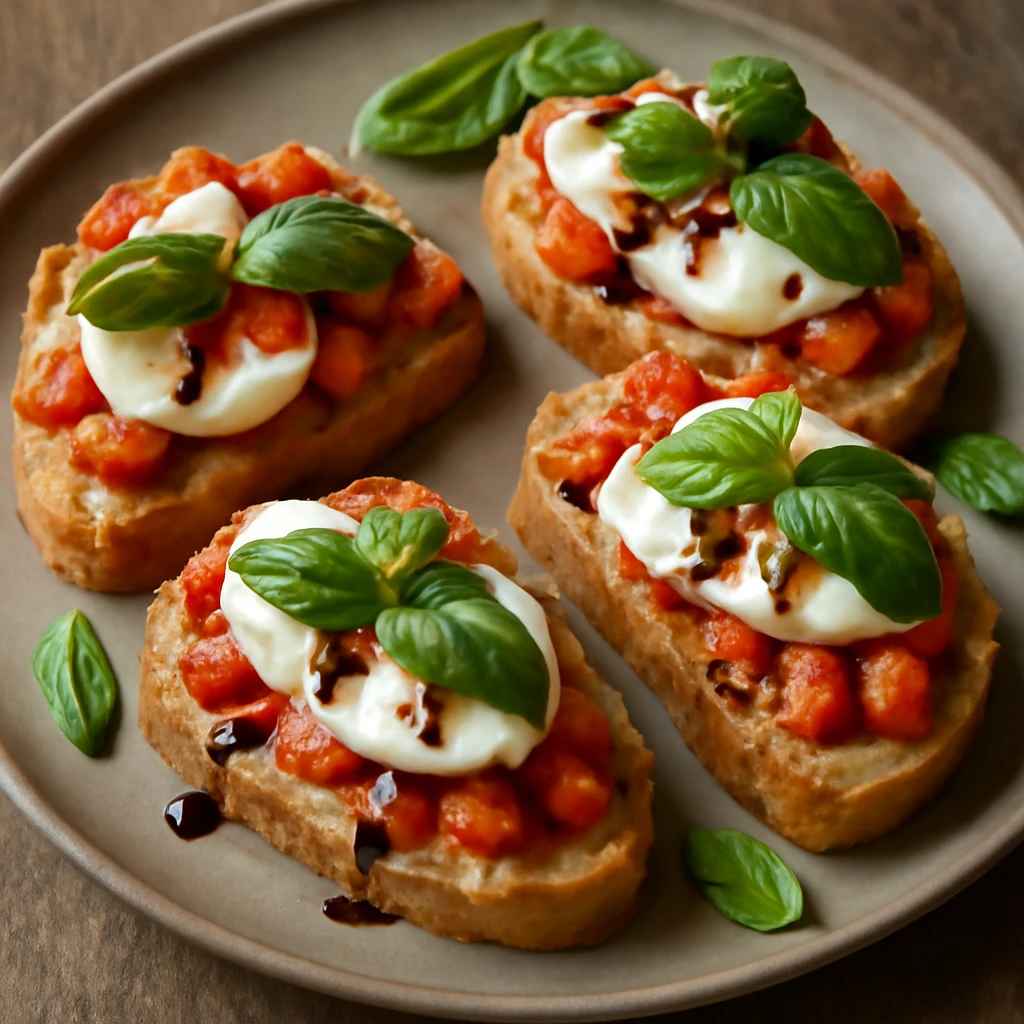Friss, ropogós bruschetta mozzarella sajttal, paradicsommal és bazilikával