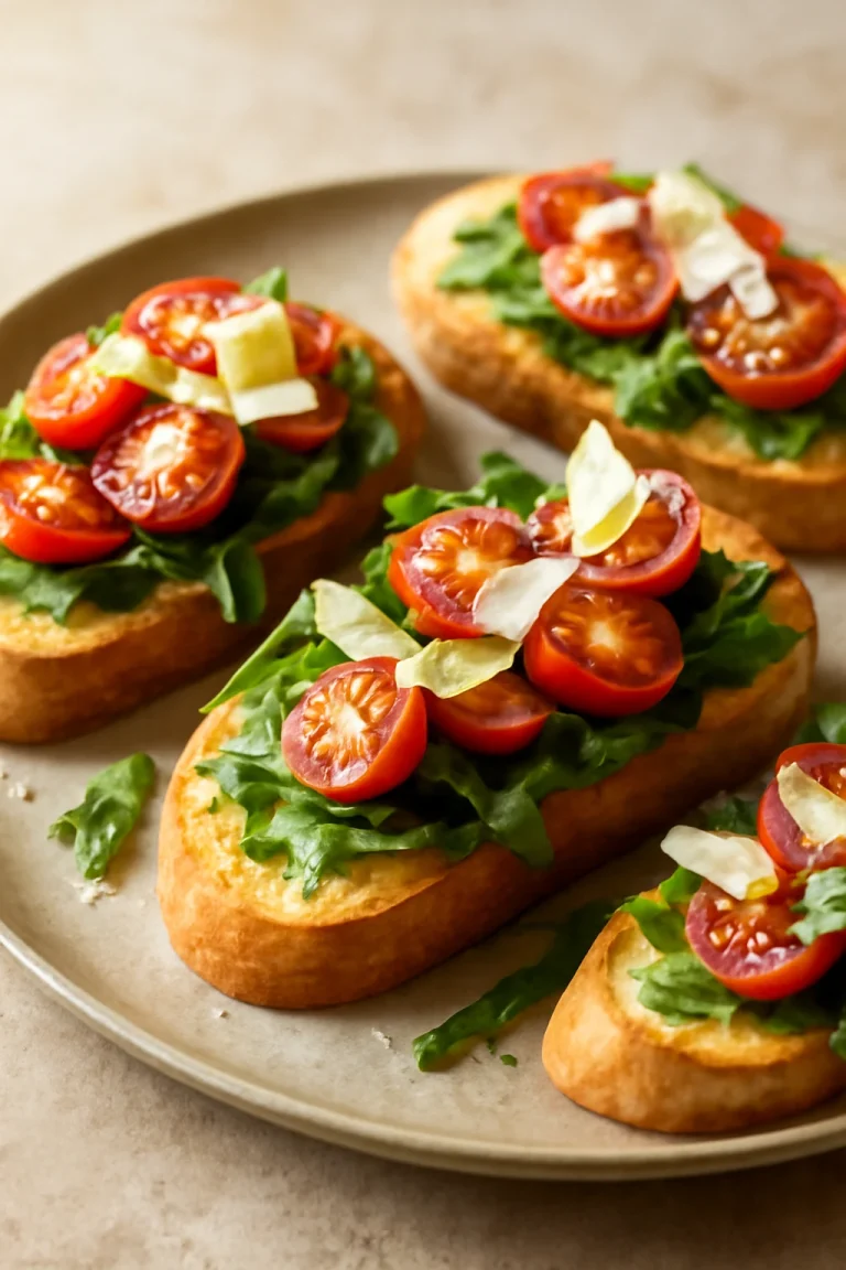 Bruschetta rukkolával és parmezánnal, tálalva frissen