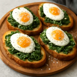 Friss és ízletes bruschetta tojással és spenóttal