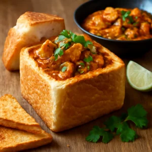 Fűszeres csirke curry és friss kenyér