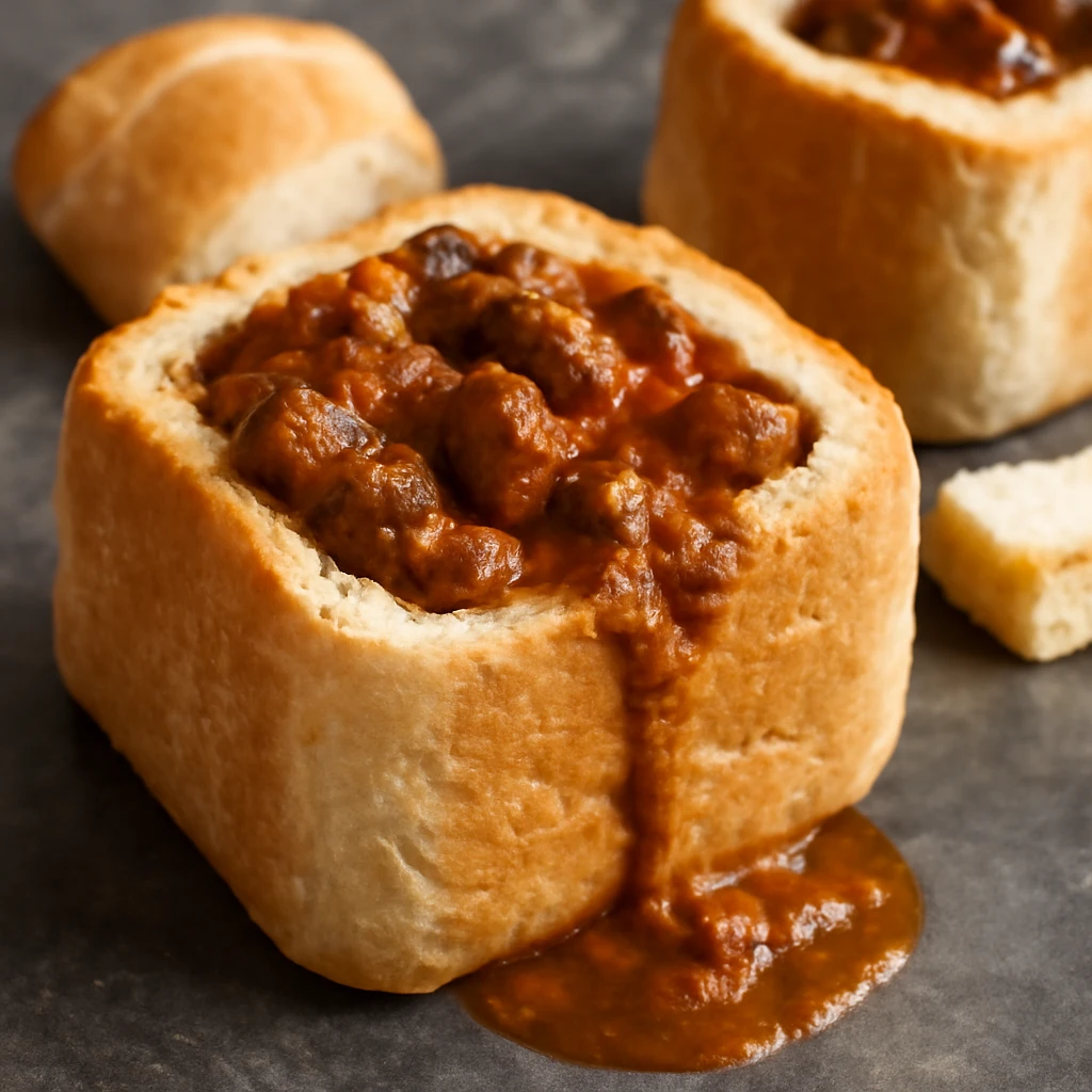 Marhahúsos Bunny chow kenyérben