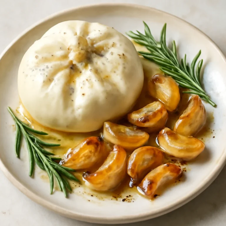 Burrata sült fokhagymával, rozmaringgal tálalva