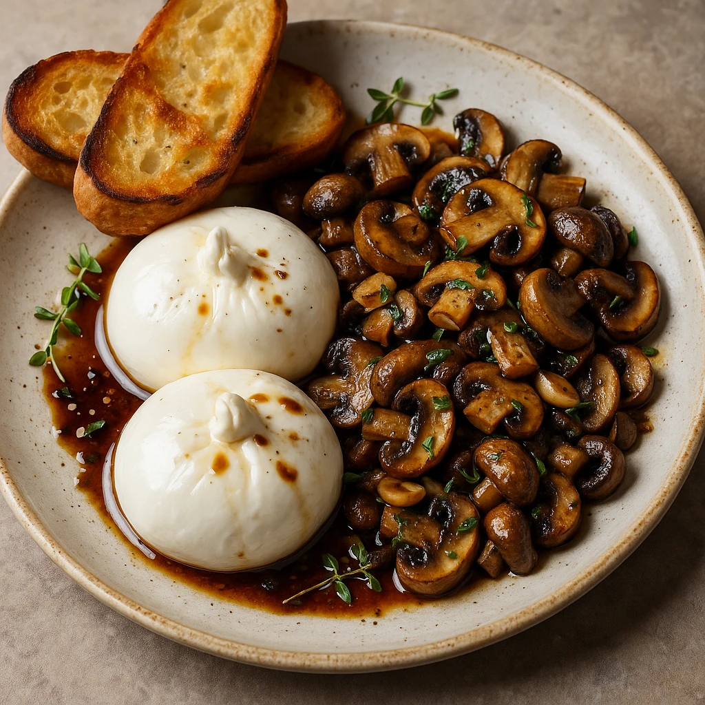 KrÃ©mes olasz burrata sajt gombÃ¡val Ã©s friss kenyÃ©rrel