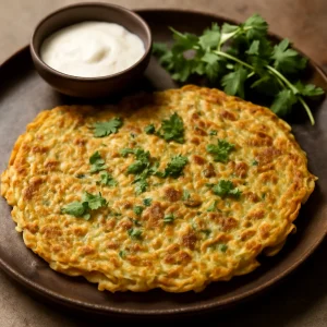 Ropogós Cabbage Chilla friss korianderrel tálalva