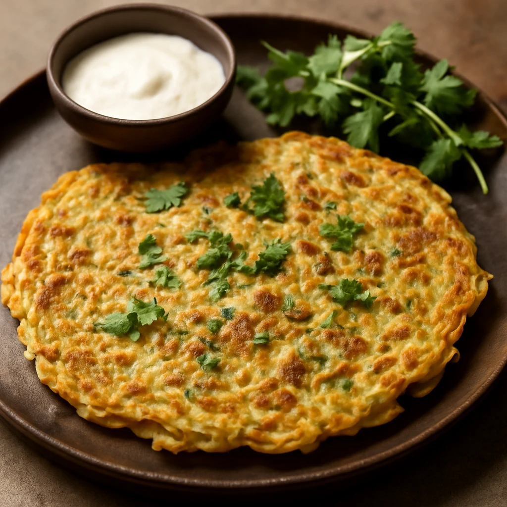 Ropogós Cabbage Chilla friss korianderrel tálalva