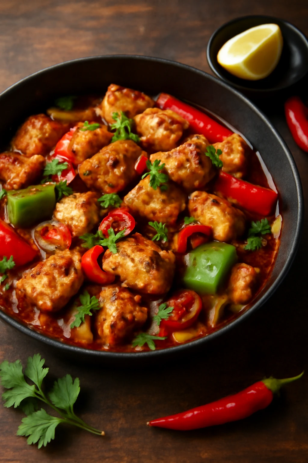 Fűszeres Cacciatore csirke, csípős paprikával és friss korianderrel