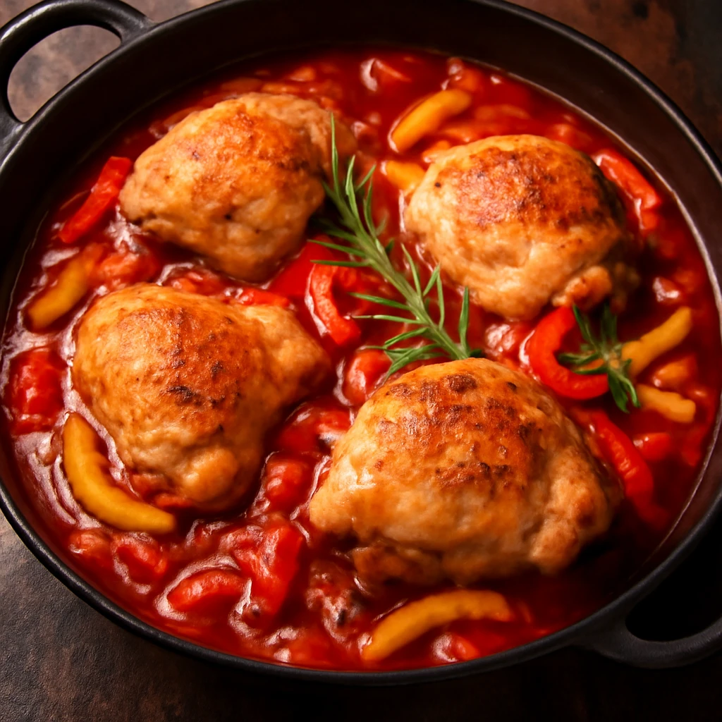 Olaszos csirke, friss paprikával és paradicsommal, gazdag ízvilággal