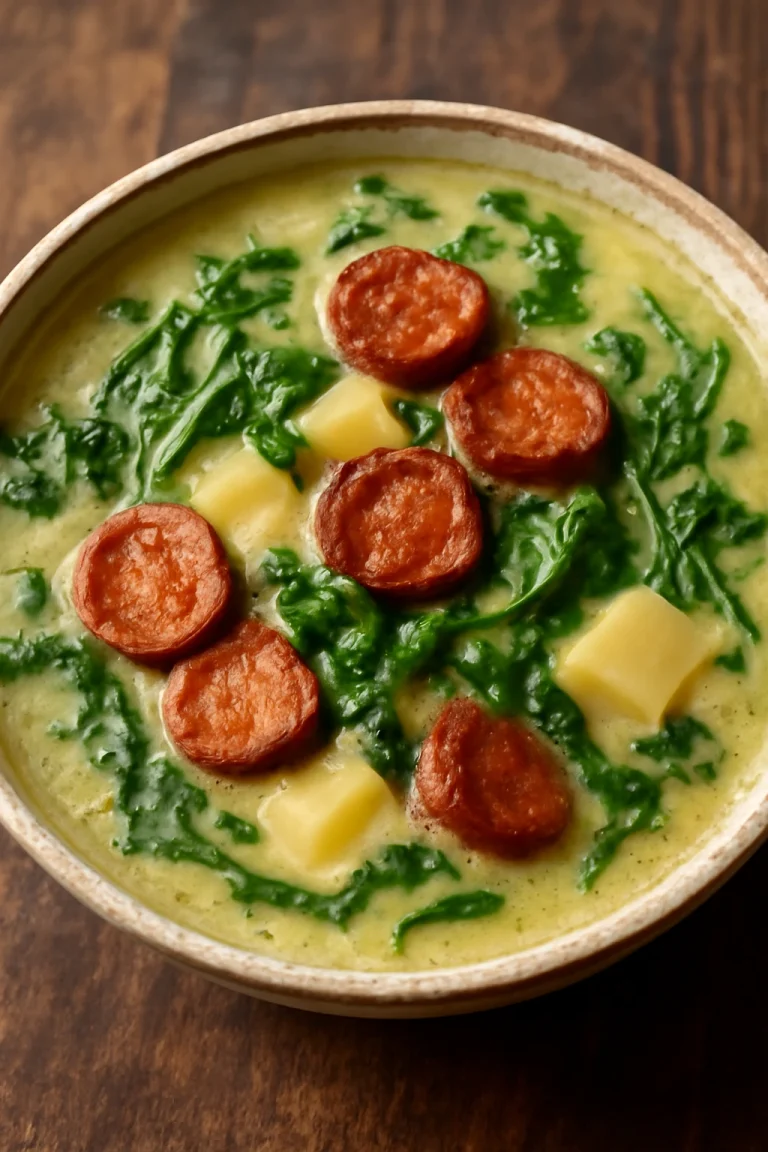 Caldo Verde fehérborral, gazdag és ízletes portugál leves tálalva