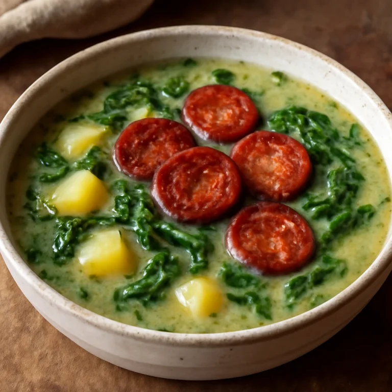 Caldo Verde zöldségleves alappal, friss zöldségekkel és pirított kolbásszal
