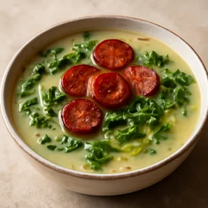 Portugál caldo verde leves burgonyával és chorizóval
