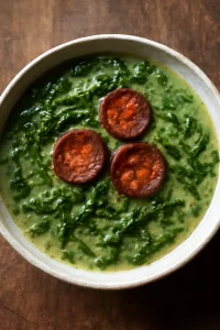 Portugál caldo verde kelkáposztával, chorizóval és burgonyával
