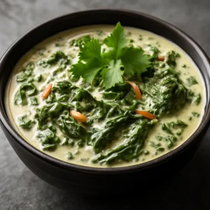 Gazdag és krémes callaloo, kókusztejjel és friss korianderrel
