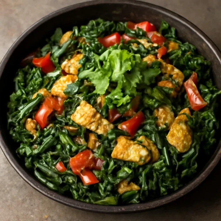 Callaloo sózott hallal, friss korianderrel díszítve