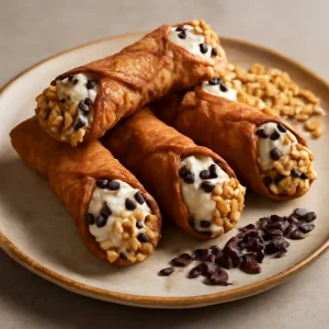 Csokoládés cannoli földimogyoróval tálalva