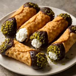 Cannoli csokoládéval és pisztáciával, frissen készítve