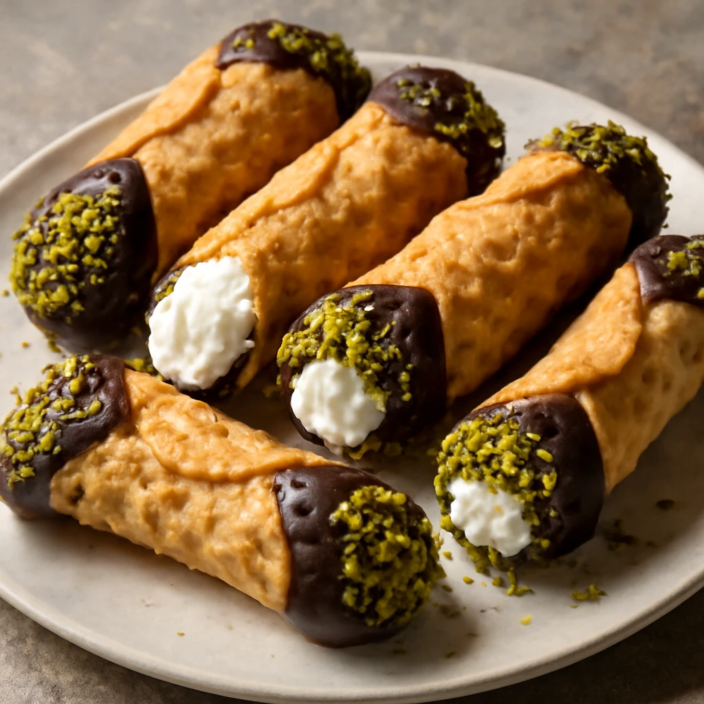 Cannoli csokoládéval és pisztáciával, frissen készítve