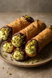 Pisztáciás cannoli, étcsokoládéval és pisztáciadarabokkal