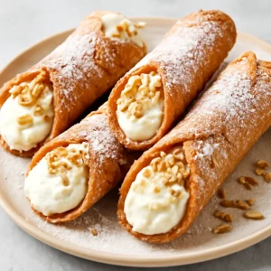 Cannoli, olasz desszert rózsavizes ricotta töltelékkel