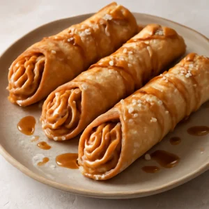 Friss cannoli sós karamellás töltelékkel, csipet sóval díszítve
