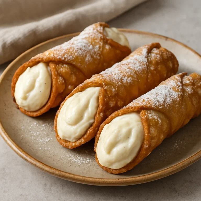 Cannoli ropogós tésztával, vaníliás ricottakrémmel töltve