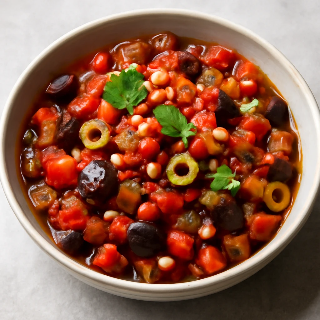 Olasz caponata padlizsánnal és olivabogyóval