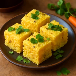Egészséges sárgarépás dhokla friss korianderrel