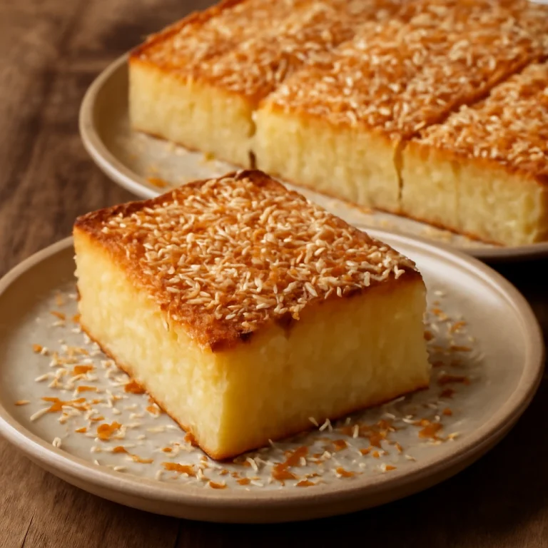 Cassava Cake kókuszreszelékkel, friss és édes sütemény szeletelve