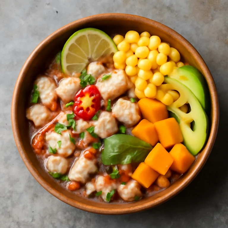 Ceviche Ecuatoriano tálalva lime-lével és avokádóval