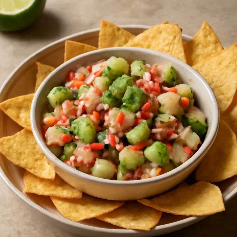 Ceviche Mexicano, frissen tálalva tortillachips-szel