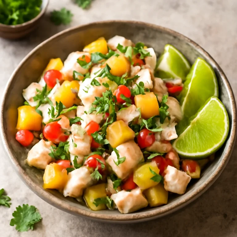Ceviche con mango, friss hal és mangó keverék lime-mal és korianderrel