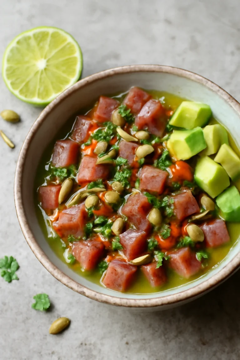 Ceviche de Atún tálalva lime-lével és avokádóval
