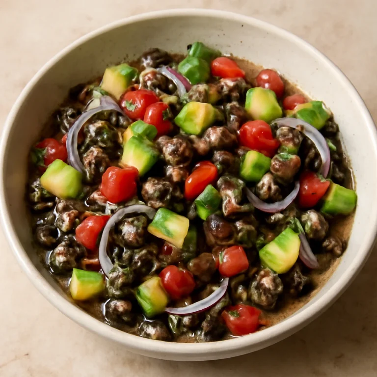 Ceviche de Conchas Negras, friss tenger gyümölcseivel és avokádóval tálalva