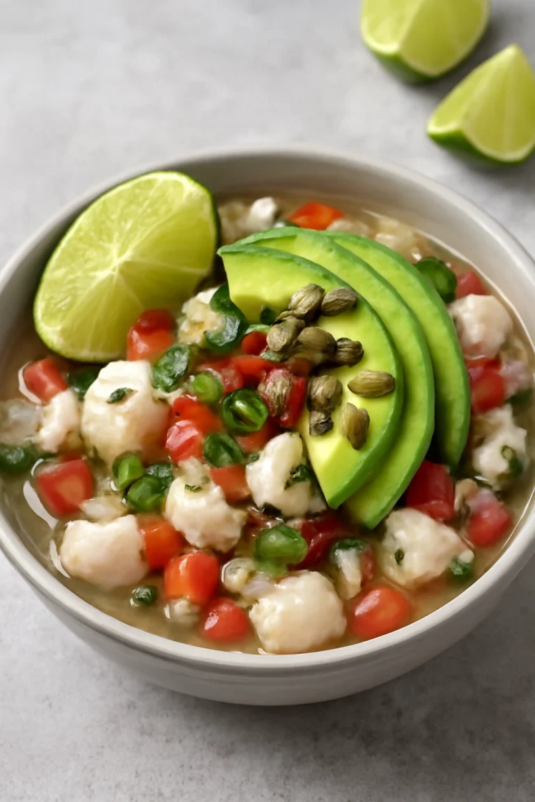 Ceviche de Pescado Blanco tálalva lime-lével és avokádóval