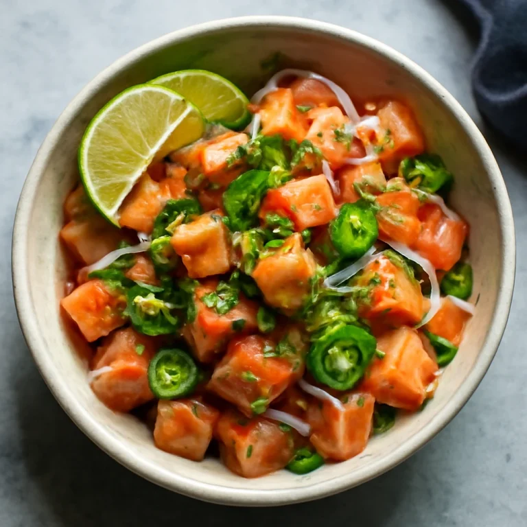Ceviche de Salmón frissen tálalva, korianderrel és lime-mal díszítve