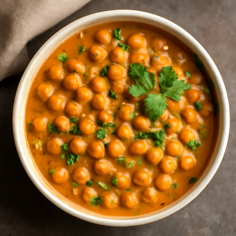 Chana Masala kókusztejjel, friss korianderrel díszítve