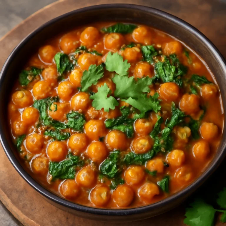Chana masala spenóttal, friss korianderrel tálalva