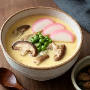 Japán chawanmushi kamabokóval és gombával