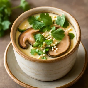 Japán chawanmushi korianderrel és zöldhagymával