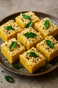 Sajtos dhokla indiai fűszerekkel készítve