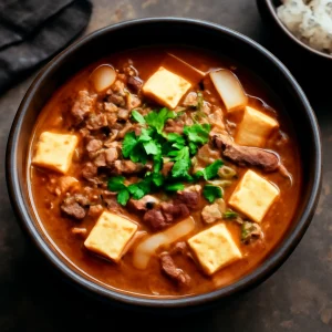 Cheonggukjang jjigae, koreai leves tofuval és marhahússal