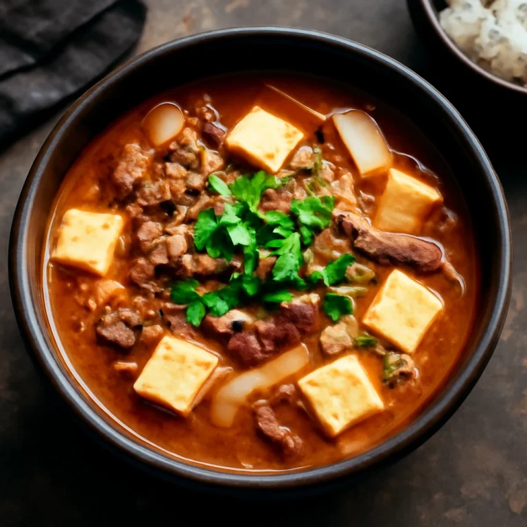 Cheonggukjang jjigae, koreai fermentált szójabab pasztával, tofuval és marhahússal