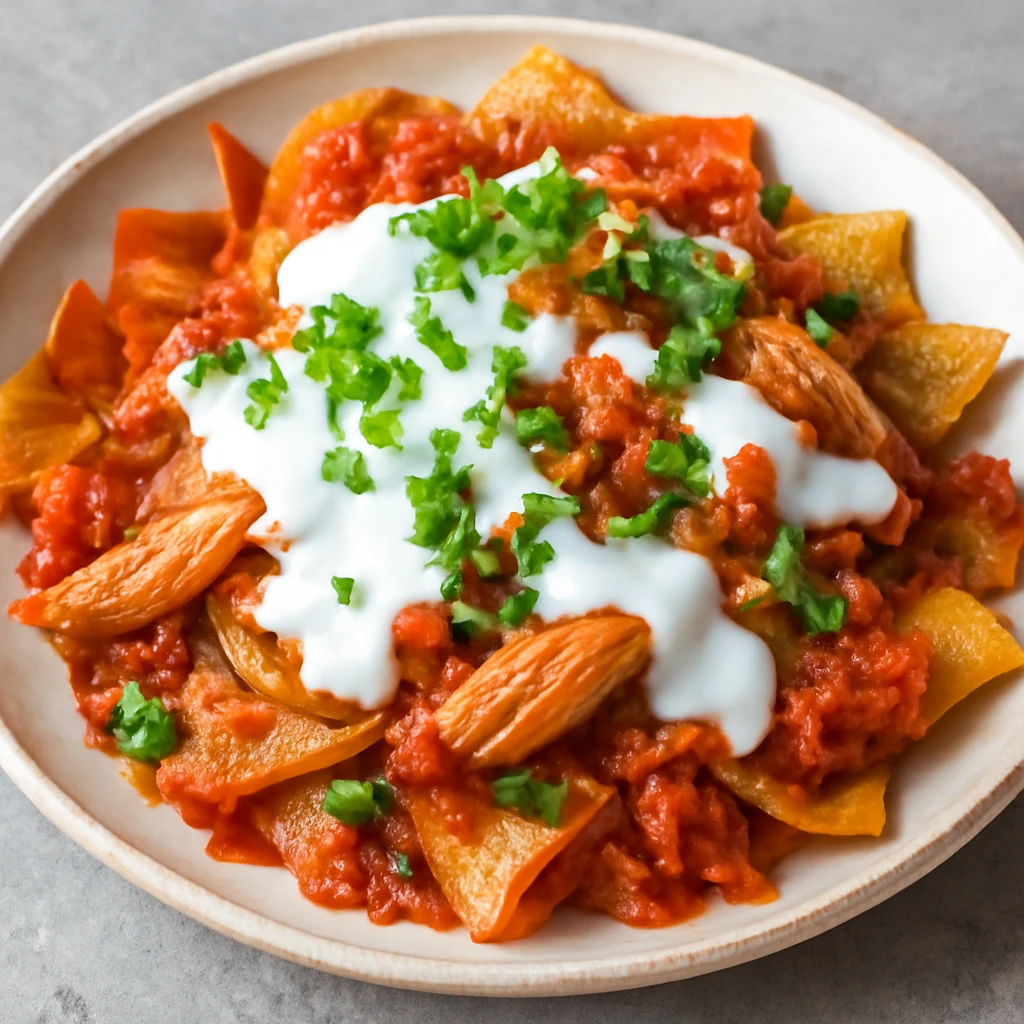 Chilaquiles con Crema Mexicana, Mexikói étel paradicsomszósszal