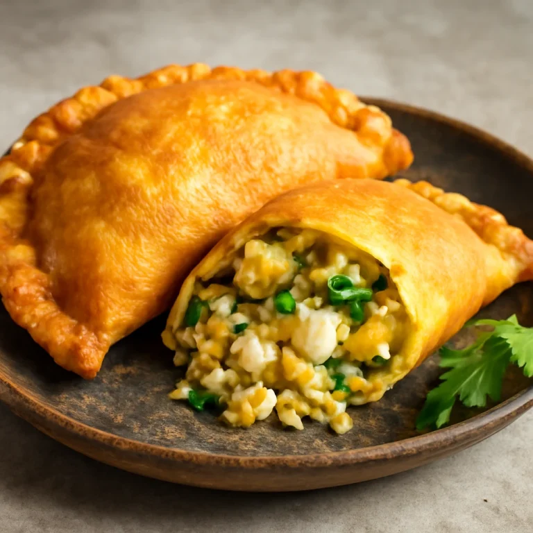 Chilenai empanada de pescado, gazdag halas töltelékkel, ropogós sörös tésztában